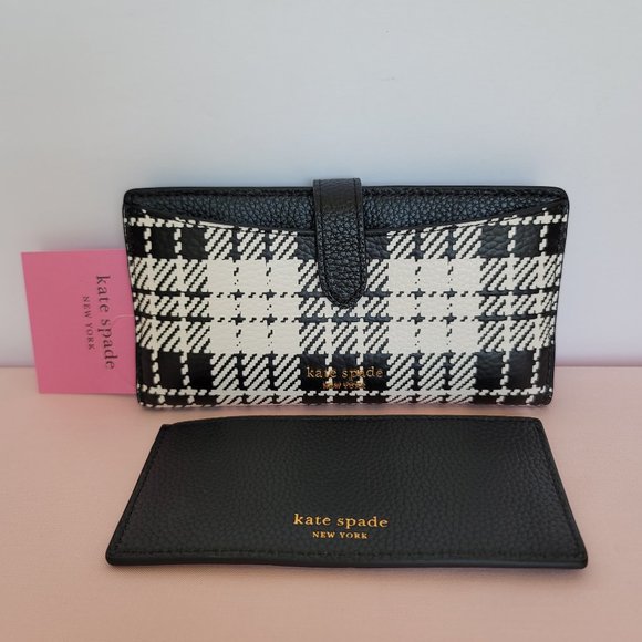 KATE SPADE Hudson Posh Plaid Embossed Pebbled Leather Bifold Wallet -Black Multi - Picture 1 of 16